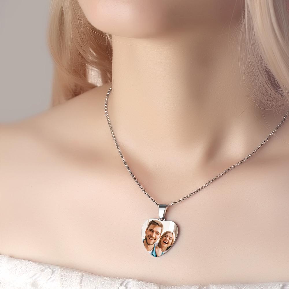 Engraved Heart Calendar Tag Photo Necklace Stainless Steel Gifts for Your Lover