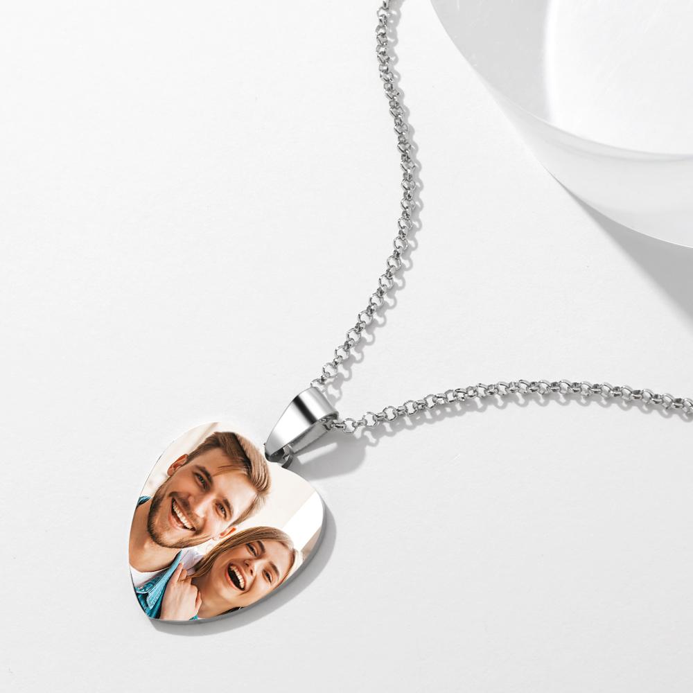 Engraved Heart Calendar Tag Photo Necklace Stainless Steel Gifts for Your Lover