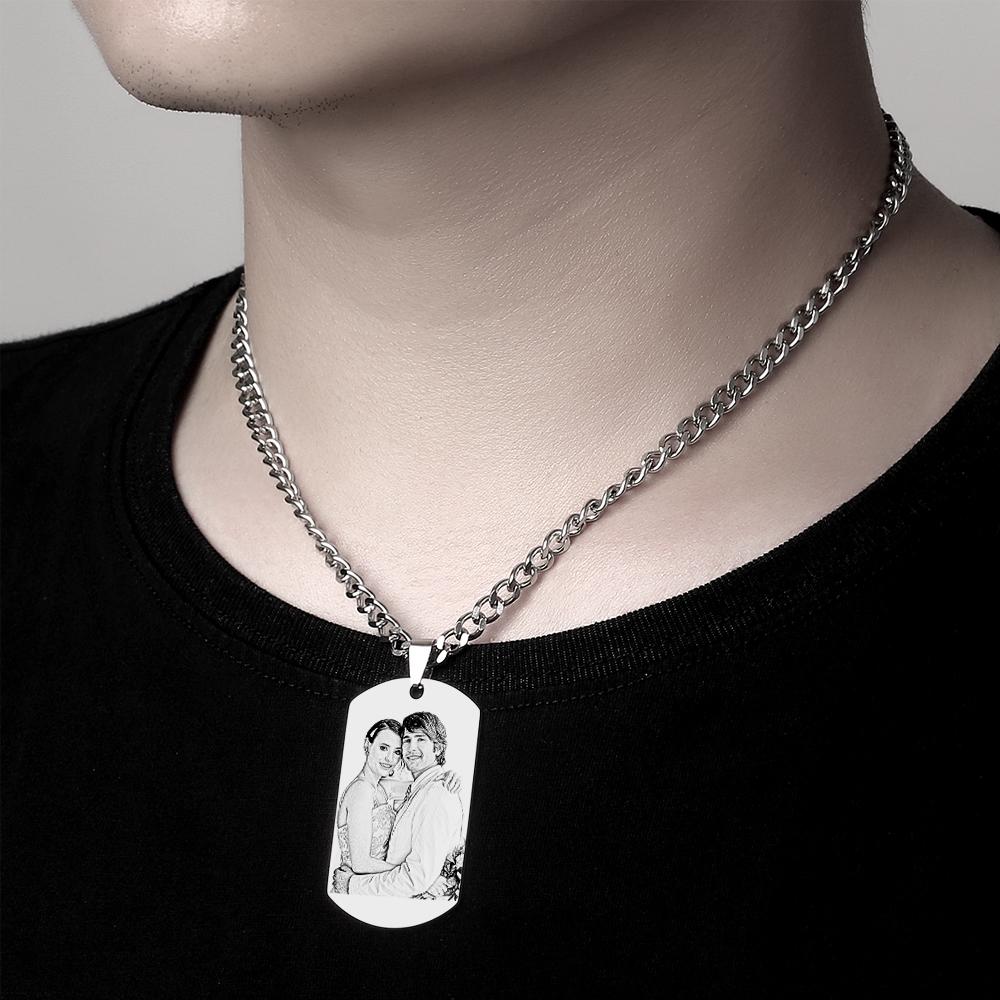 Engraved Heart Calendar Tag Photo Necklace Stainless Steel Gifts for Your Lover