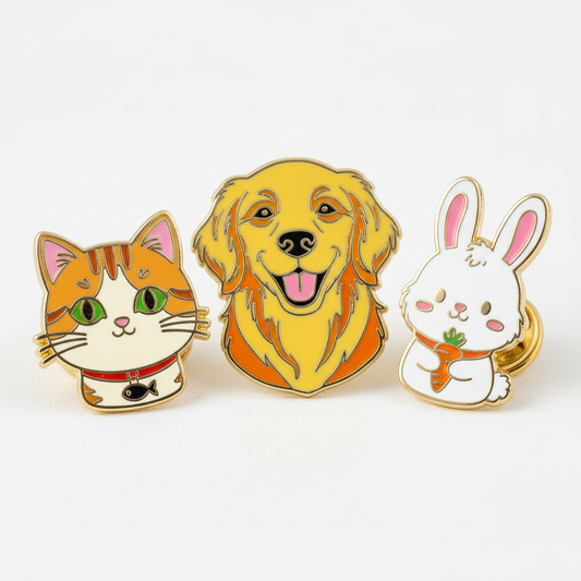 Enamel pins close-up detail shot