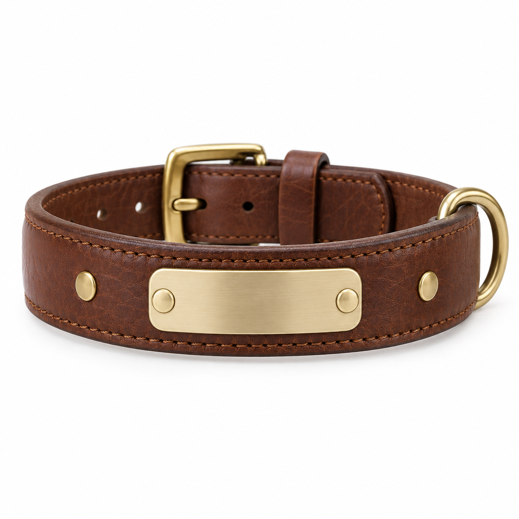 Full-grain leather pet collar with laser engraved name — view 1