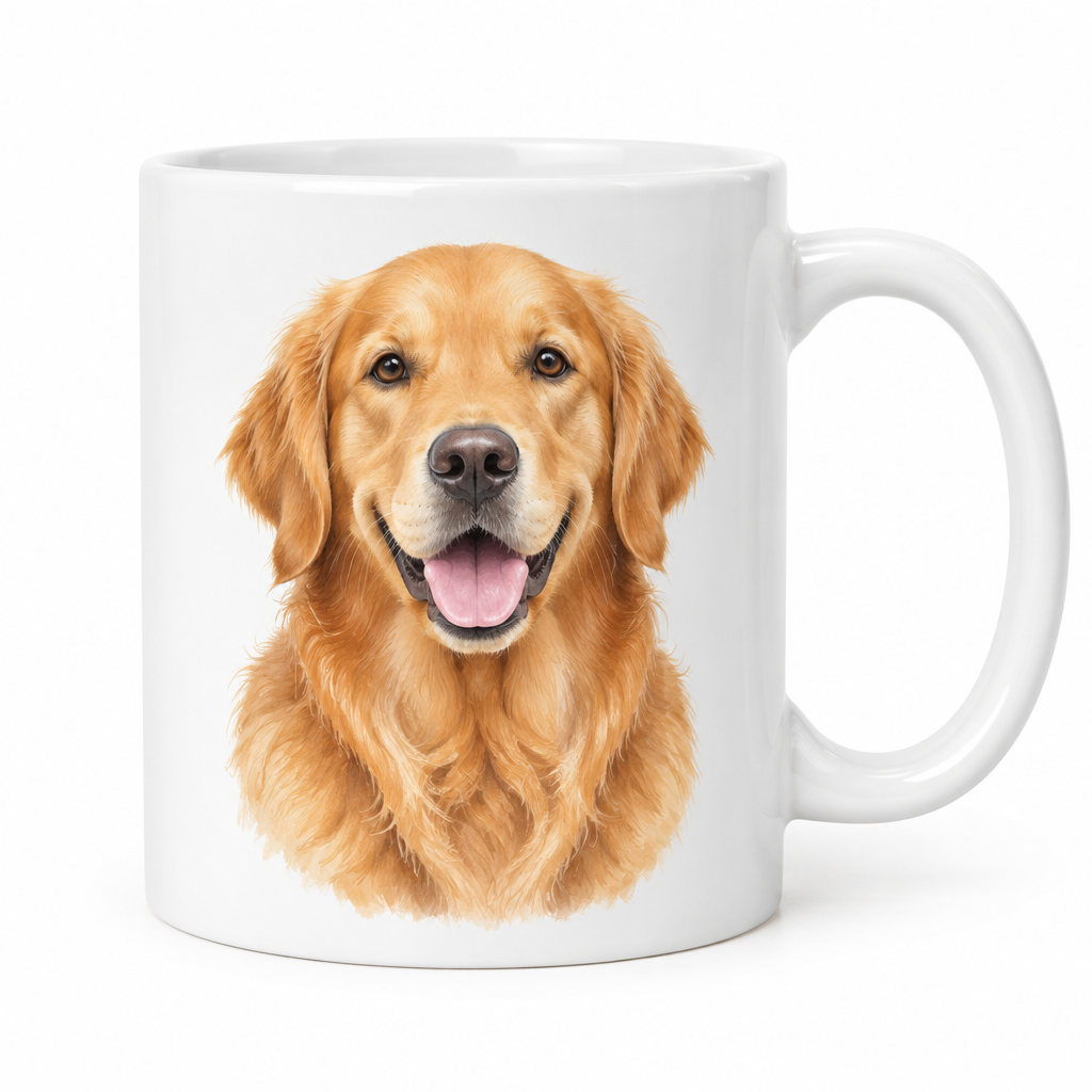 White ceramic mug with a custom pet portrait