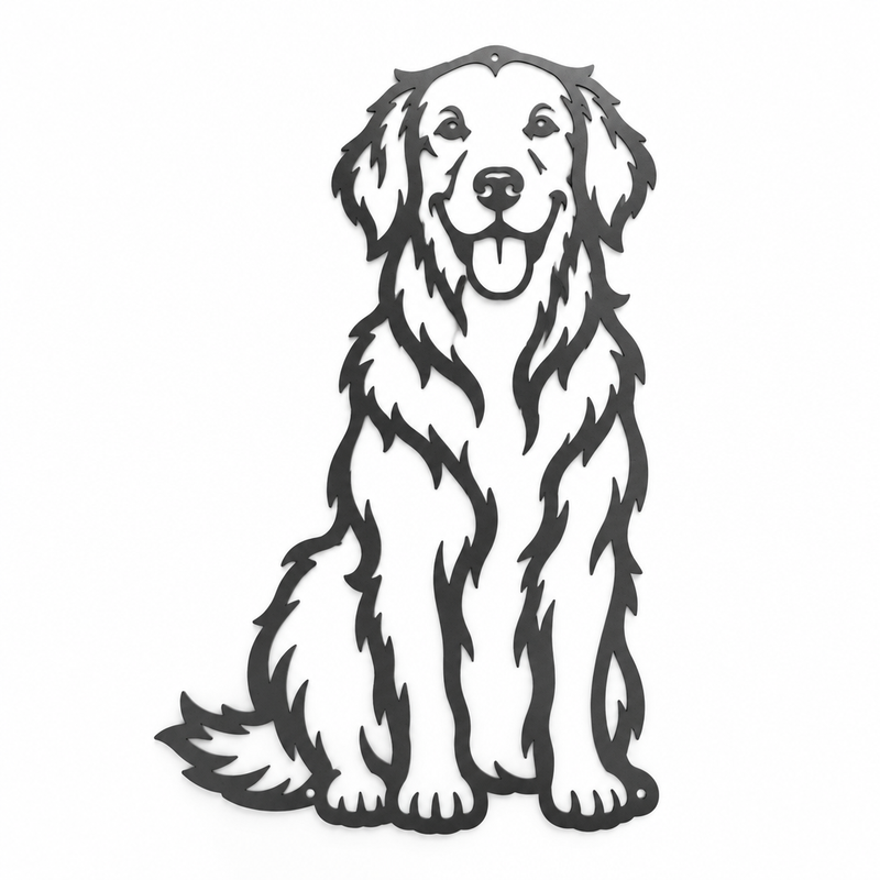 One-line metal pet portrait wall art, laser cut from steel — view 1