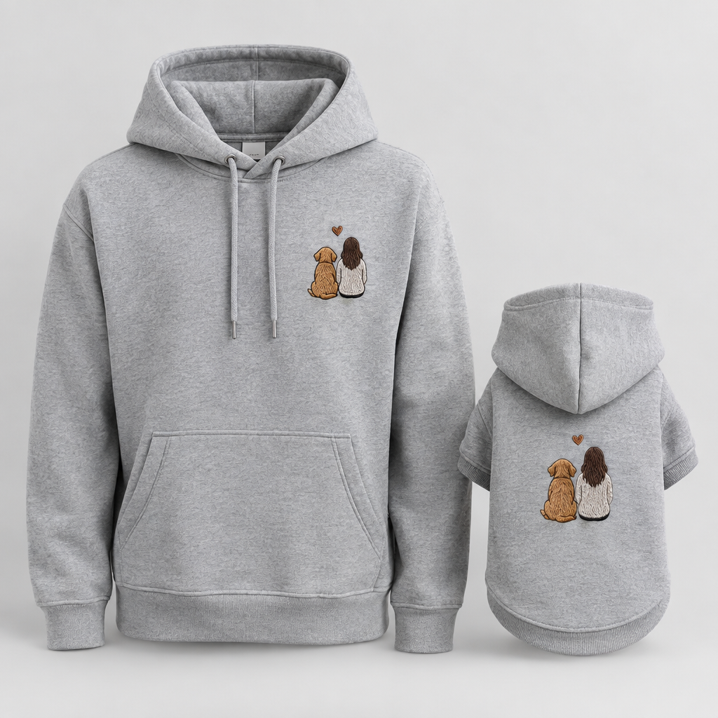 Matching owner and pet embroidered set with pet portrait — view 1