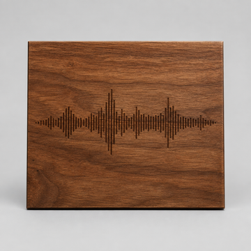 Walnut soundwave pet memorial engraved from a recording — view 1