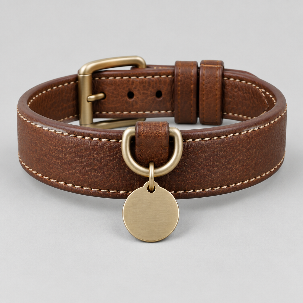 Full-grain leather pet collar with laser engraved name — view 2