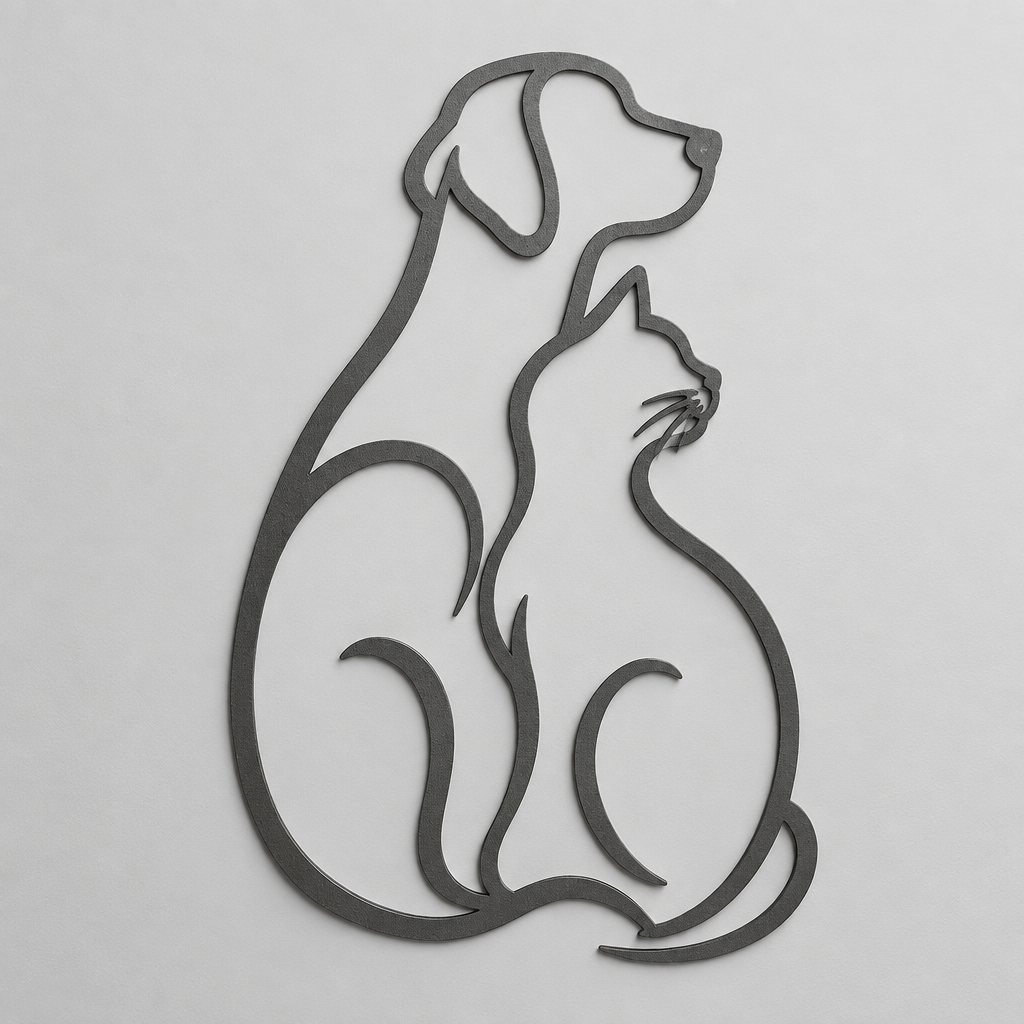 One-line metal pet portrait wall art, laser cut from steel — view 1