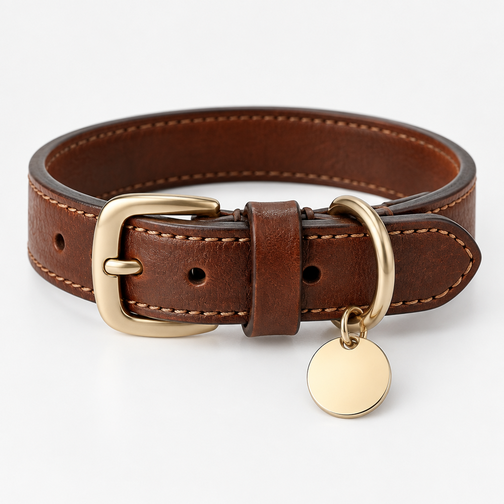 Full-grain leather pet collar with laser engraved name — view 3