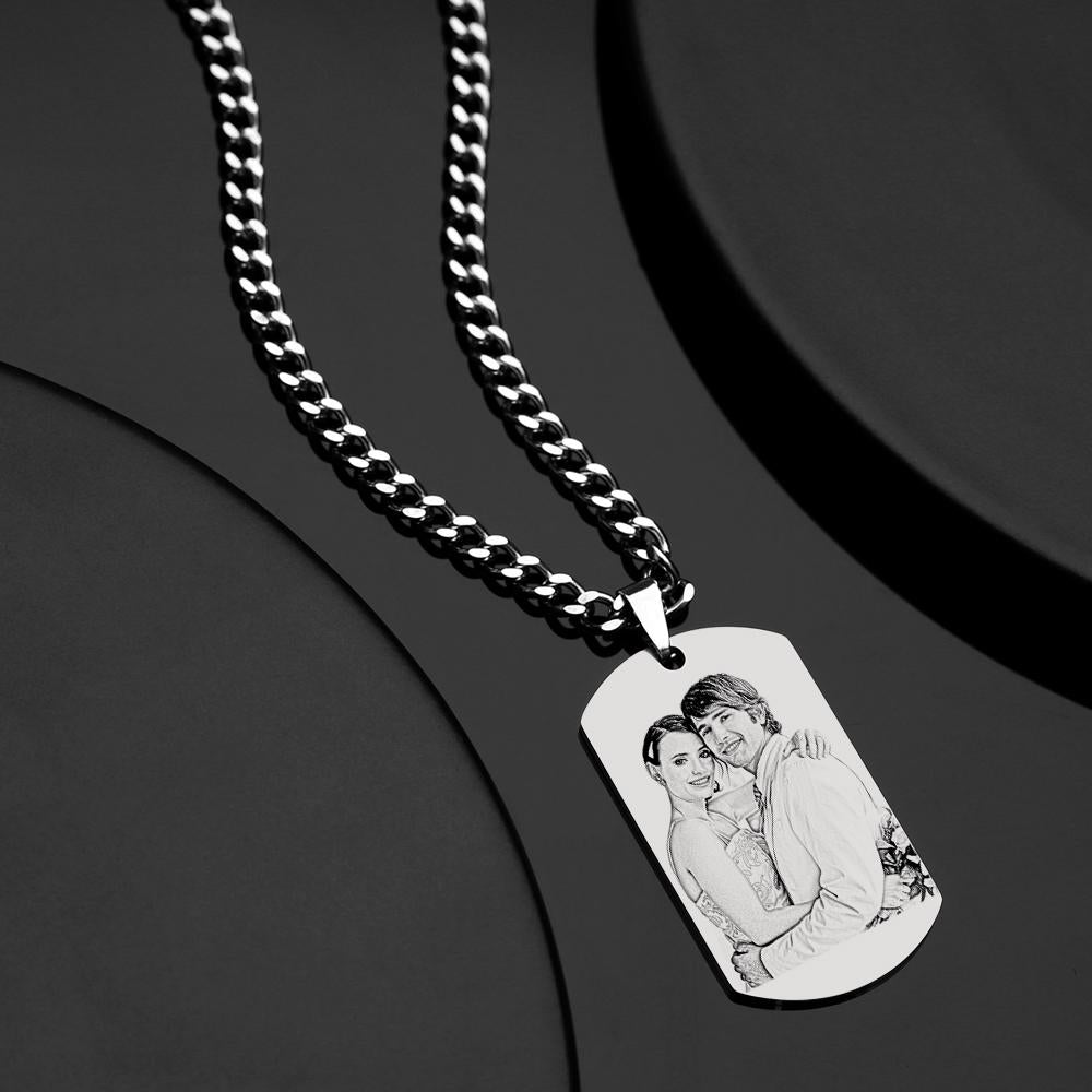 Engraved Heart Calendar Tag Photo Necklace Stainless Steel Gifts for Your Lover
