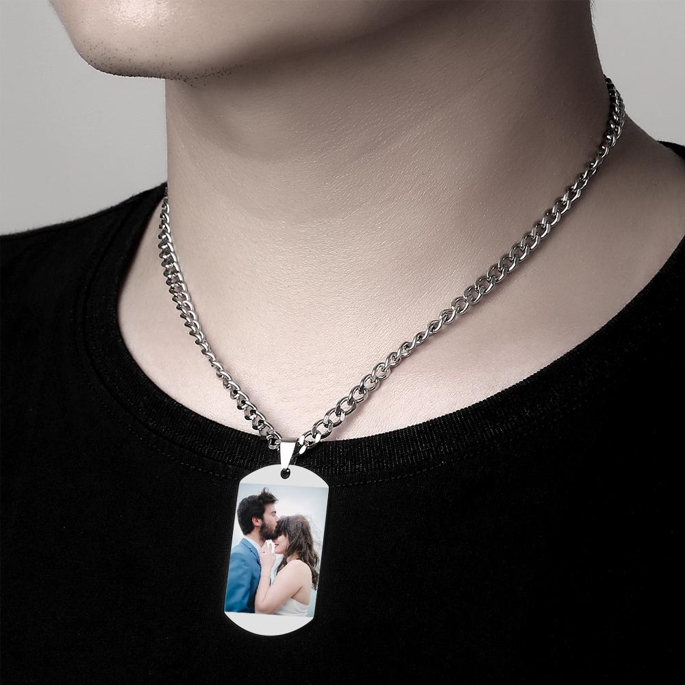 Engraved Heart Calendar Tag Photo Necklace Stainless Steel Gifts for Your Lover