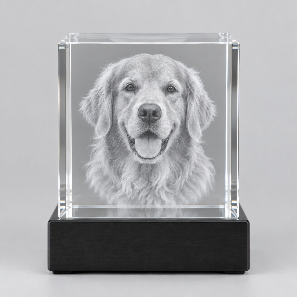 Crystal Cube Golden Retriever - White BG