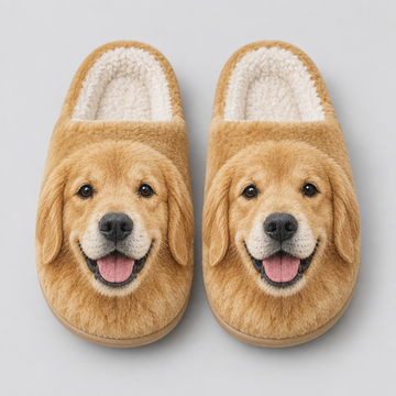 Golden Retriever Plush Slippers - Gray Background