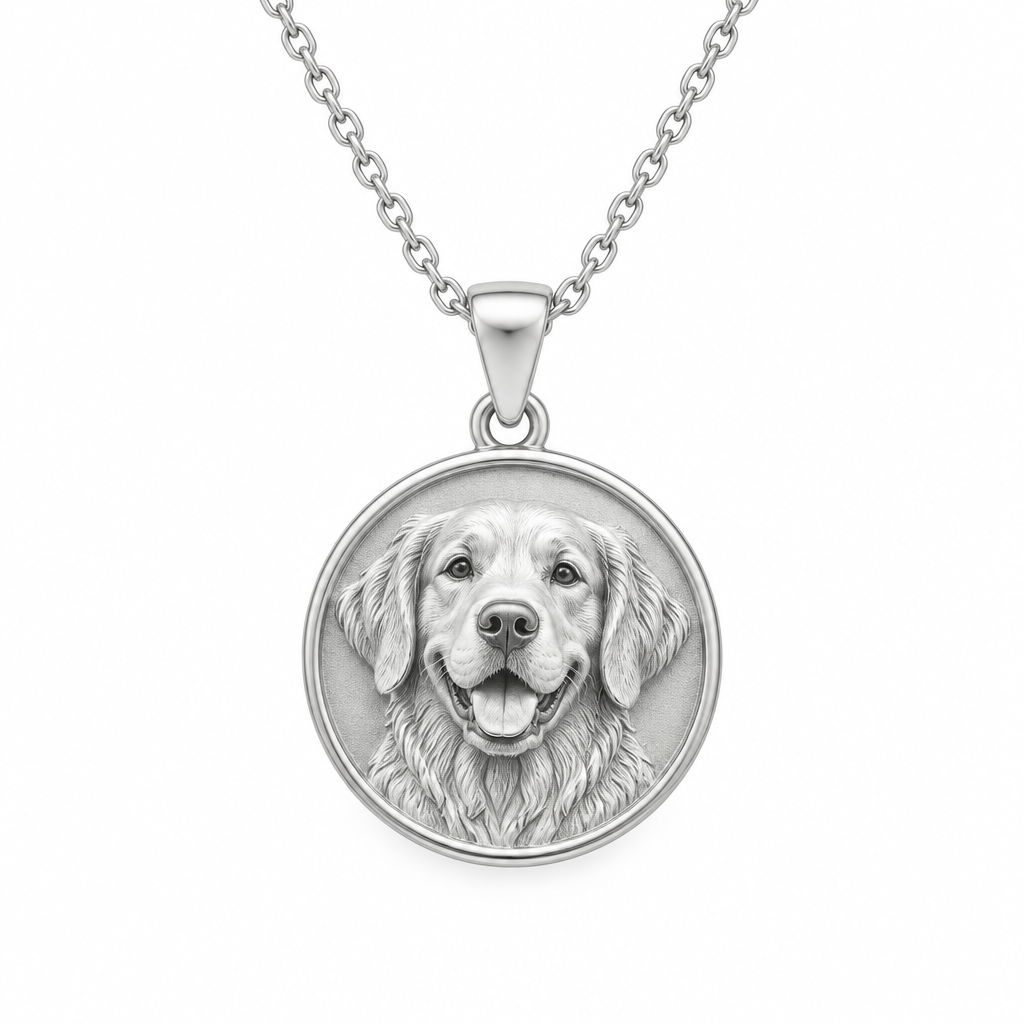 925 silver pet portrait pendant necklace, front view