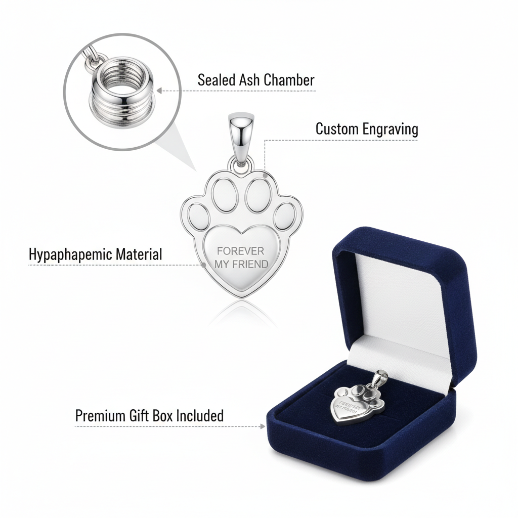 Memorial pendant product infographic