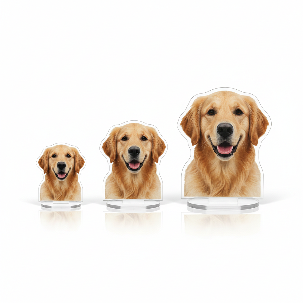 Three sizes comparison of acrylic figurines