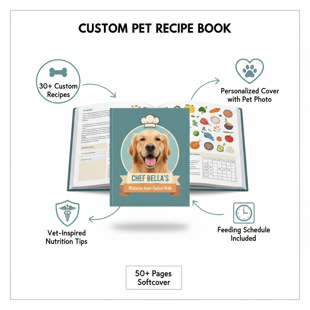 Recipe book product infographic with features