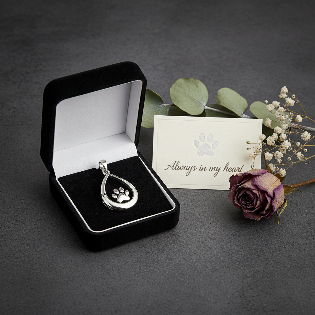 Memorial pendant in gift box with flowers