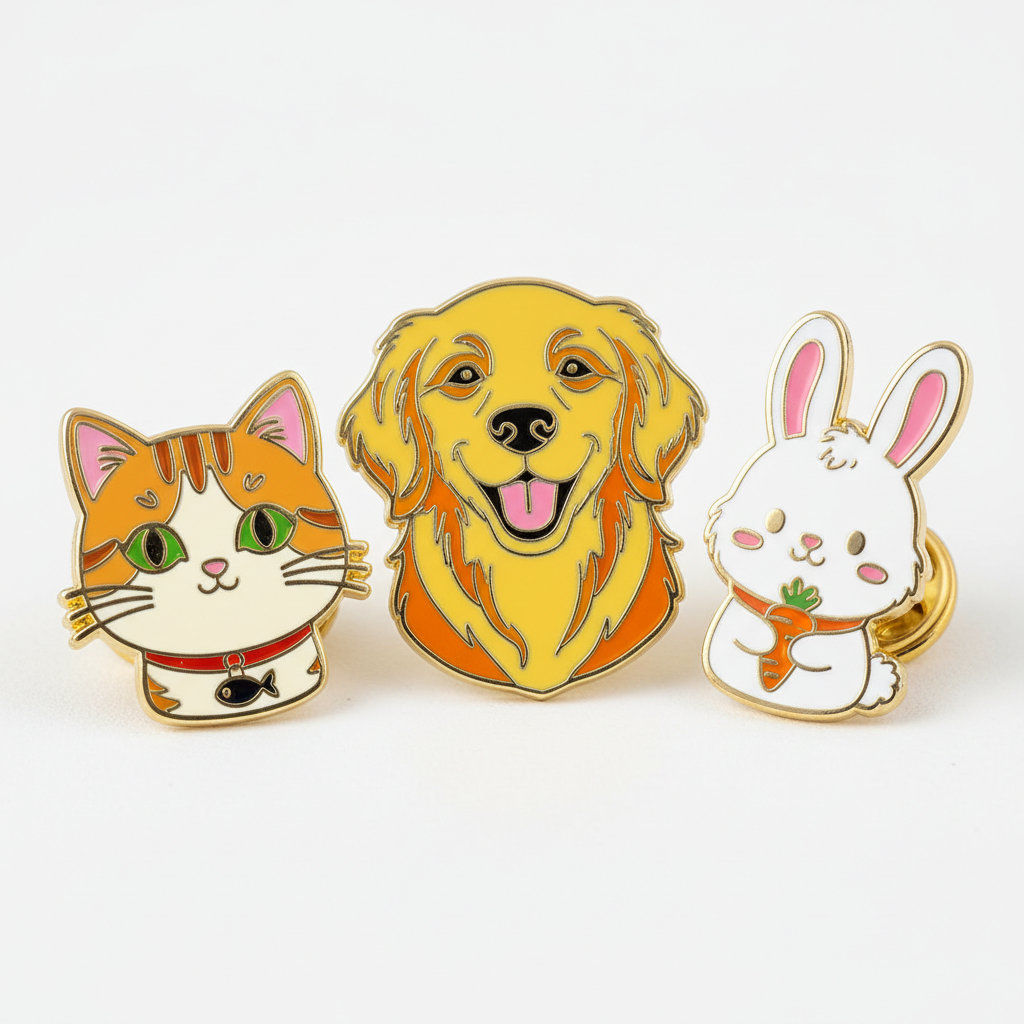 Enamel pins close-up detail shot