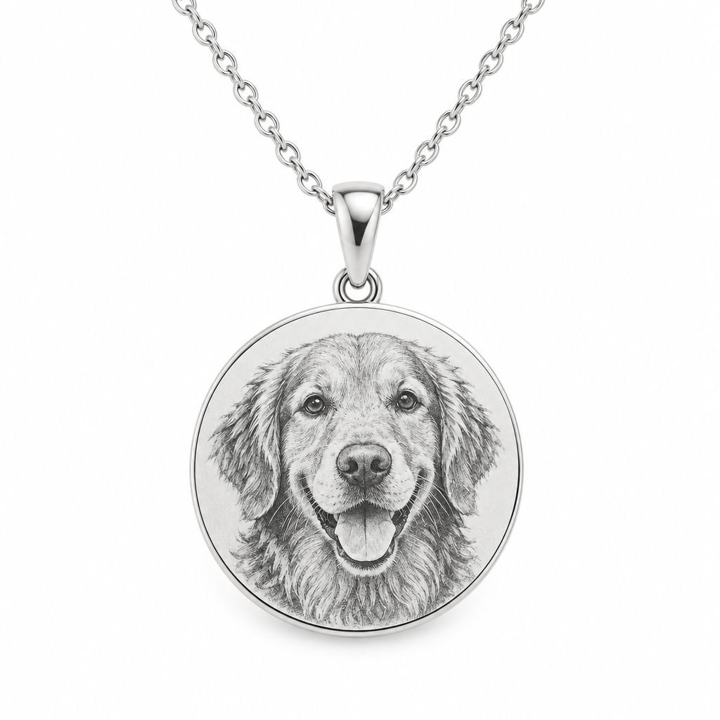 925 silver pet portrait pendant necklace, front view